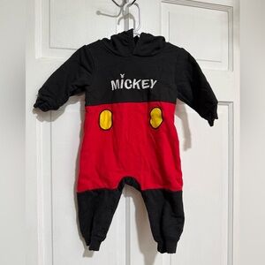 Disney Boys Mickey Mouse Outfit One Piece Hood Ears Jersey Sweatsuit